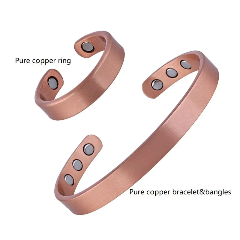 Handmade Solid Copper Bracelet and Ring Set for Arthritis Relief and Health Benefits