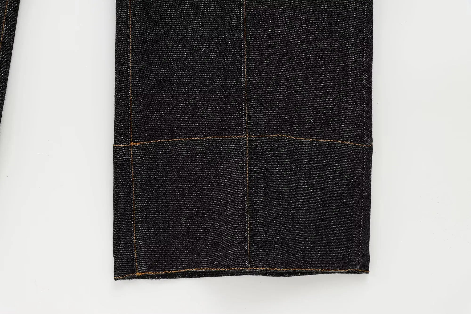 Women Black Denim Pants Set with Fitted Shirt and Patch Pockets Straight Leg Jeans Suit