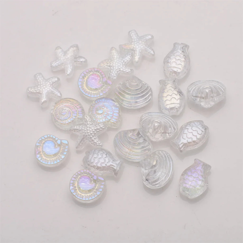 20 Pieces Mixed Shape Crystal Glass Beads for DIY Jewelry Making Including Starfish Snail Shell and Small Fish