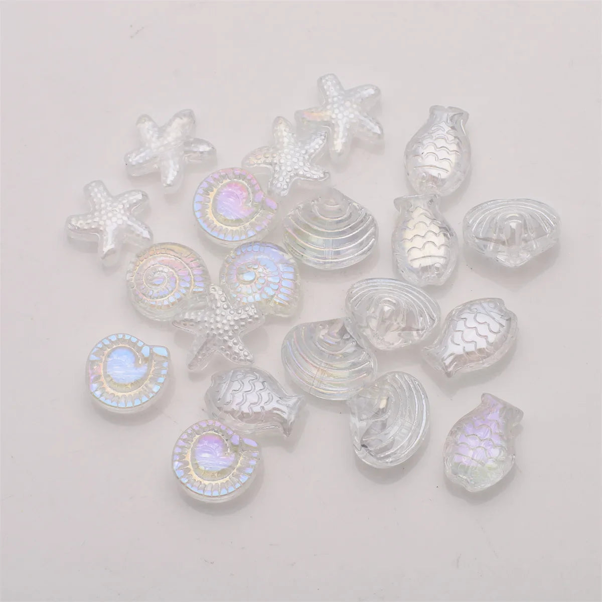 20 Pieces Mixed Shape Crystal Glass Beads for DIY Jewelry Making Including Starfish Snail Shell and Small Fish