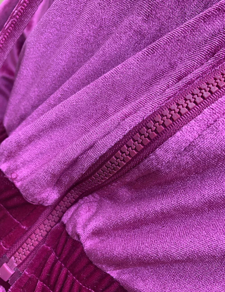 Velvet Tracksuit Women Two Piece Set with Zipper Crop Coat and Long Pants Casual Outfit