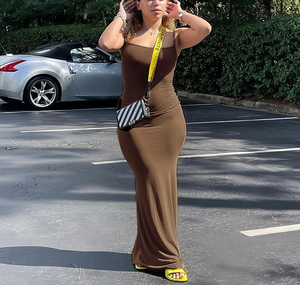 Backless Bodycon Maxi Dress With Spaghetti Straps Elegant