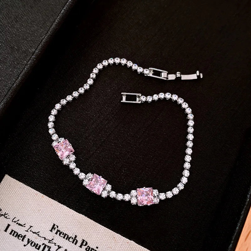 Luxury Green Rhinestone Crystal Bracelet for Women with Gold Color Link Chain - Vintage Geometric Design for Party Wedding or Bridal Jewelry Gifts