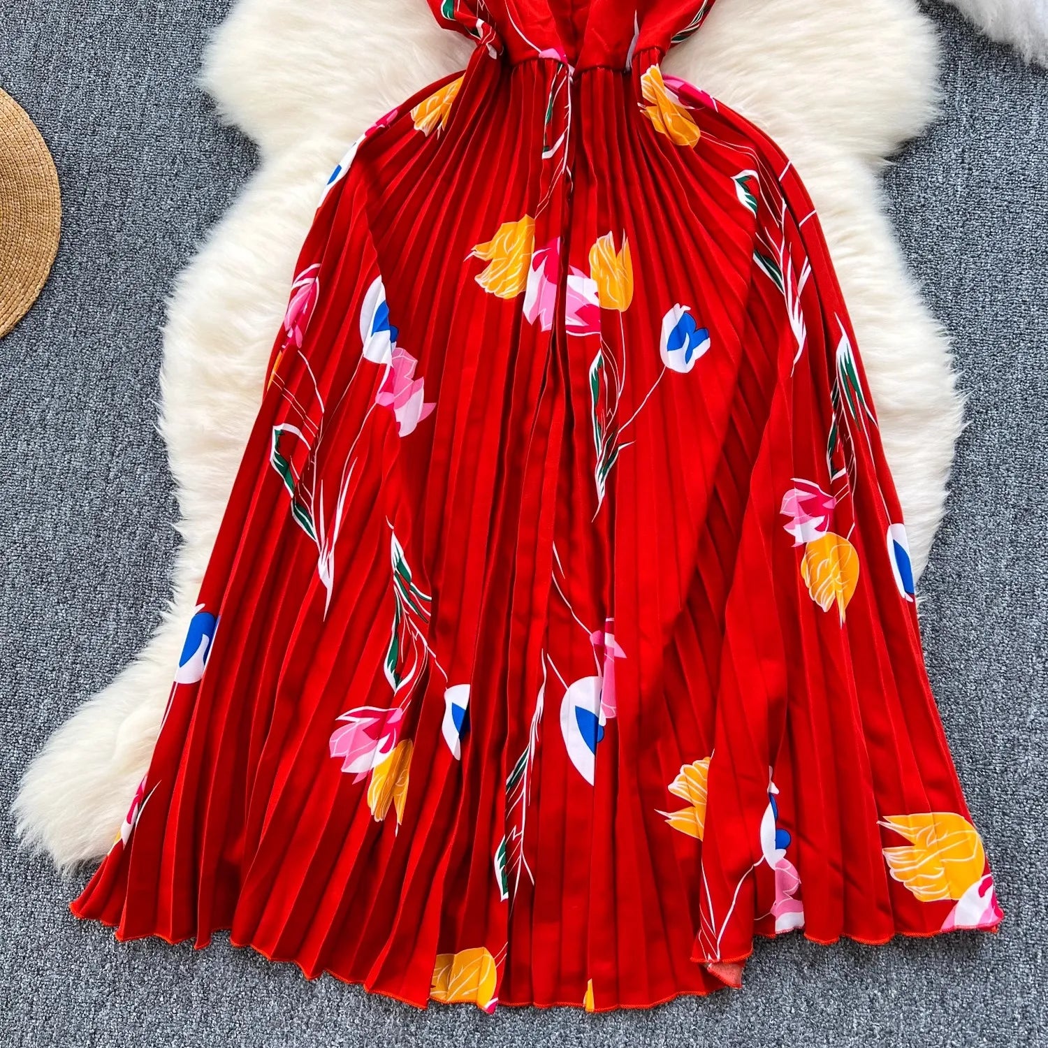 Floral Print Maxi Dress High Waist Spaghetti Strap Backless