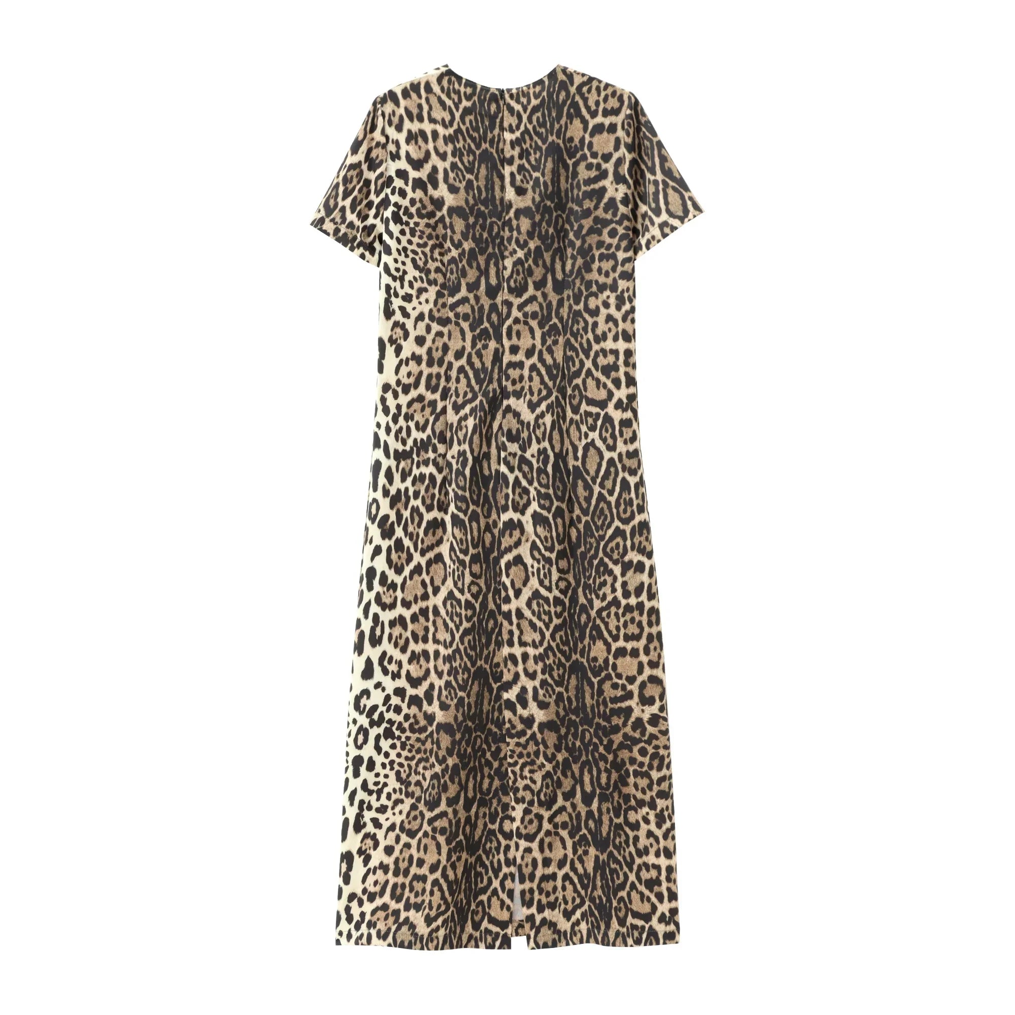 Leopard Print Midi Dress For Women Shirt Style Short Sleeve