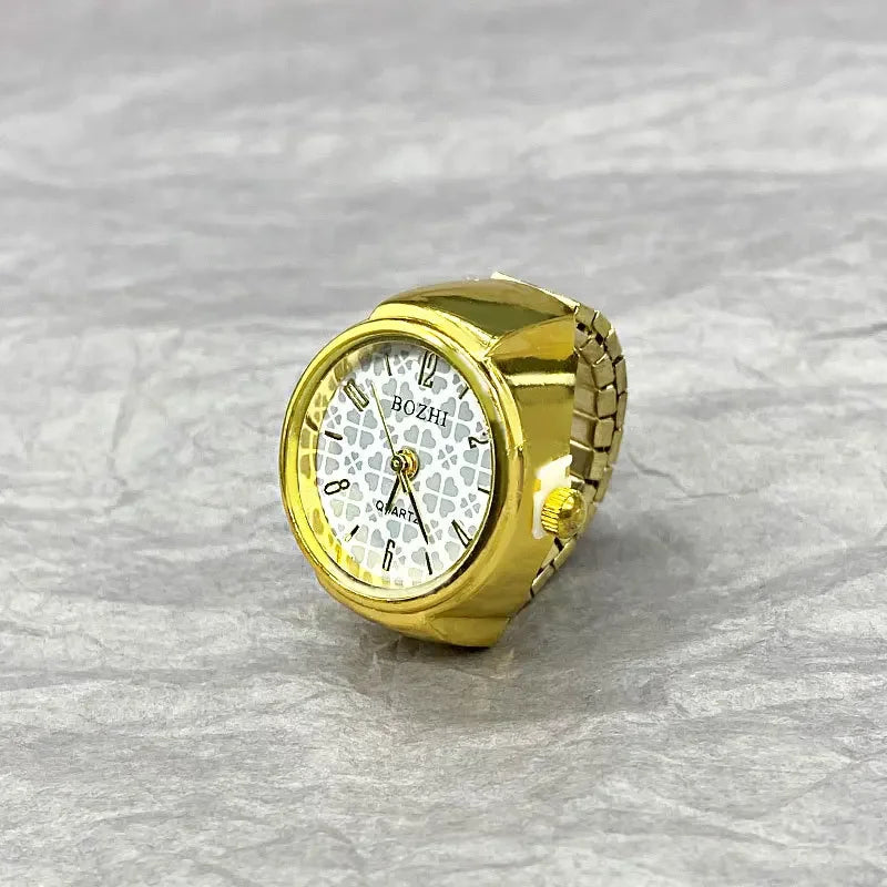 Vintage Alloy Finger Watch Ring Quartz Movement Fashion Jewelry for Men and Women