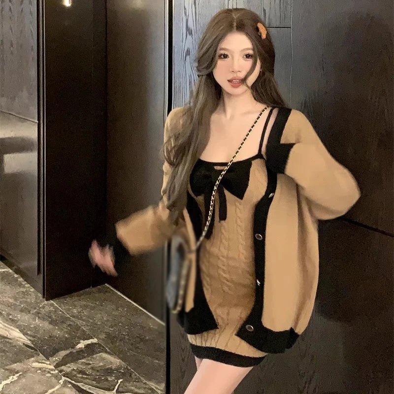 Elegant Knit Strap Mini Dress Women Slim Fit Summer