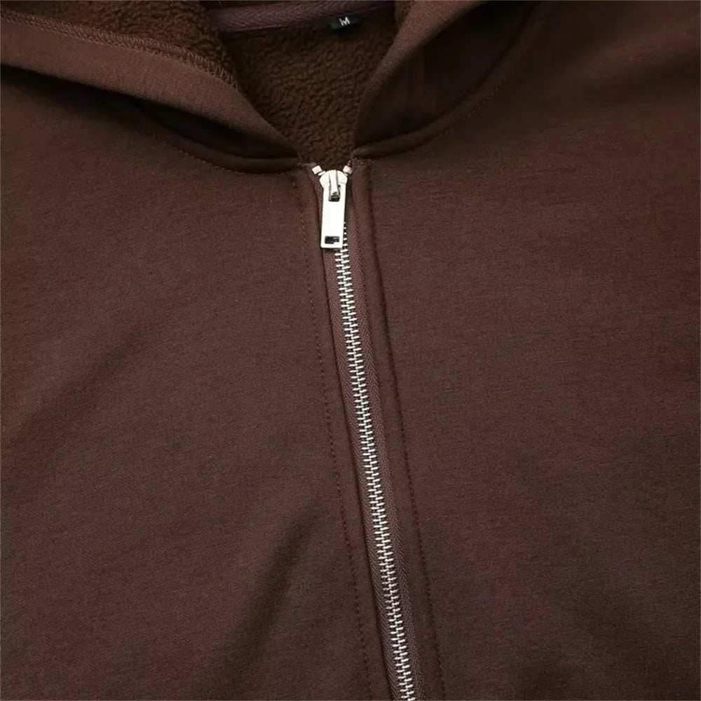 Fashionable Women's Casual Sportswear Jacket and Wide Leg Pants Set with Zipper Decoration