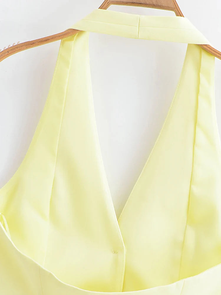 Women Summer Two-Piece Set Solid Halter Camisole Top and Trouser Outfit Elegant Street Style Clothing