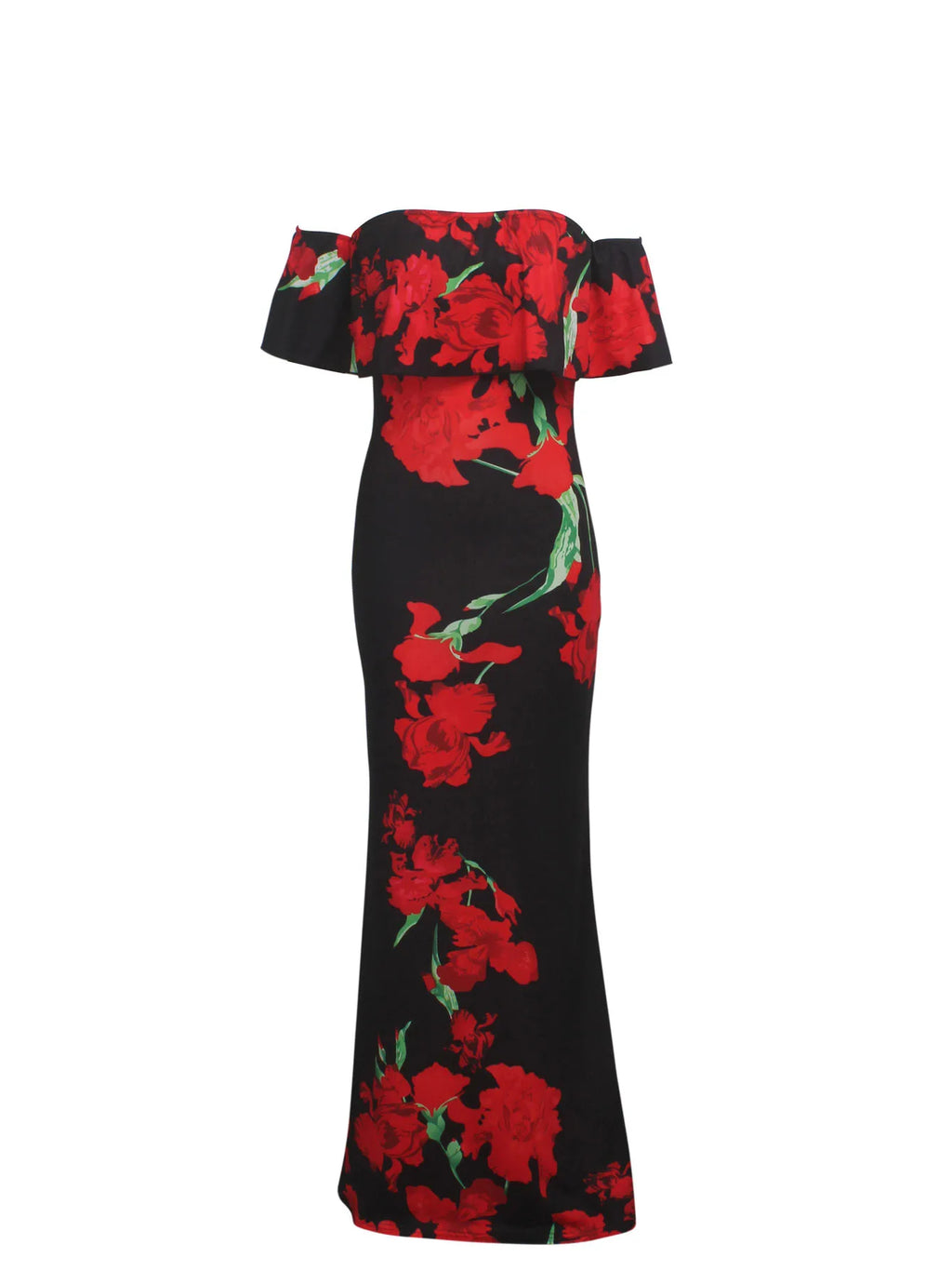 Floral Print Maxi Dress Off Shoulder Bodycon Silhouette