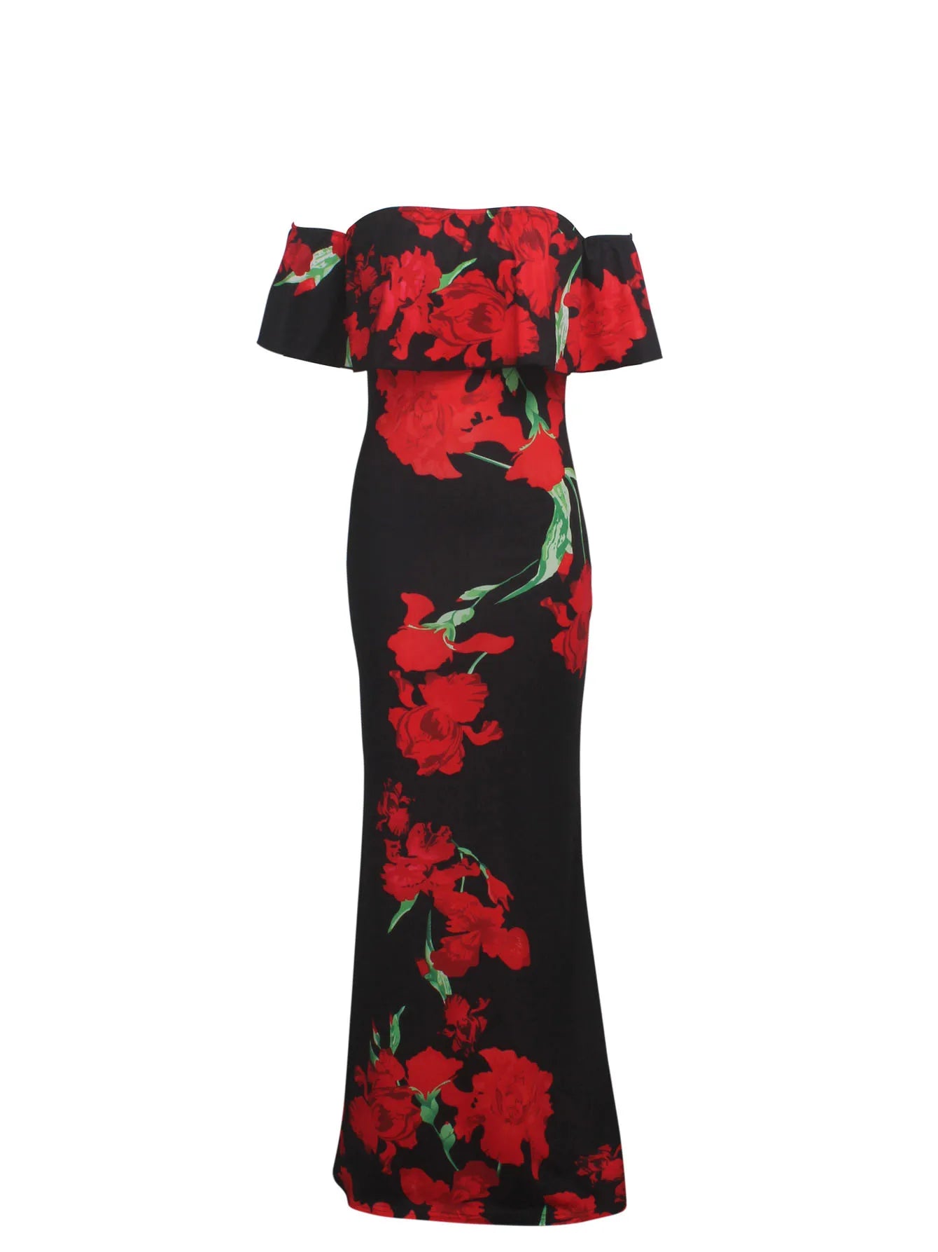 Floral Print Maxi Dress Off Shoulder Bodycon Silhouette
