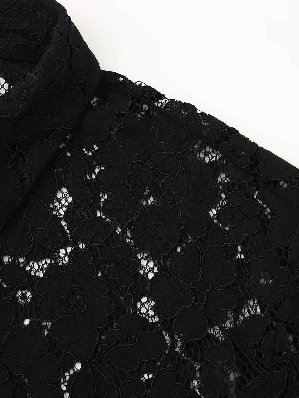 Black Lace Embroidered Short Shirt with Long Sleeves Elegant Autumn and Winter Fashion Top