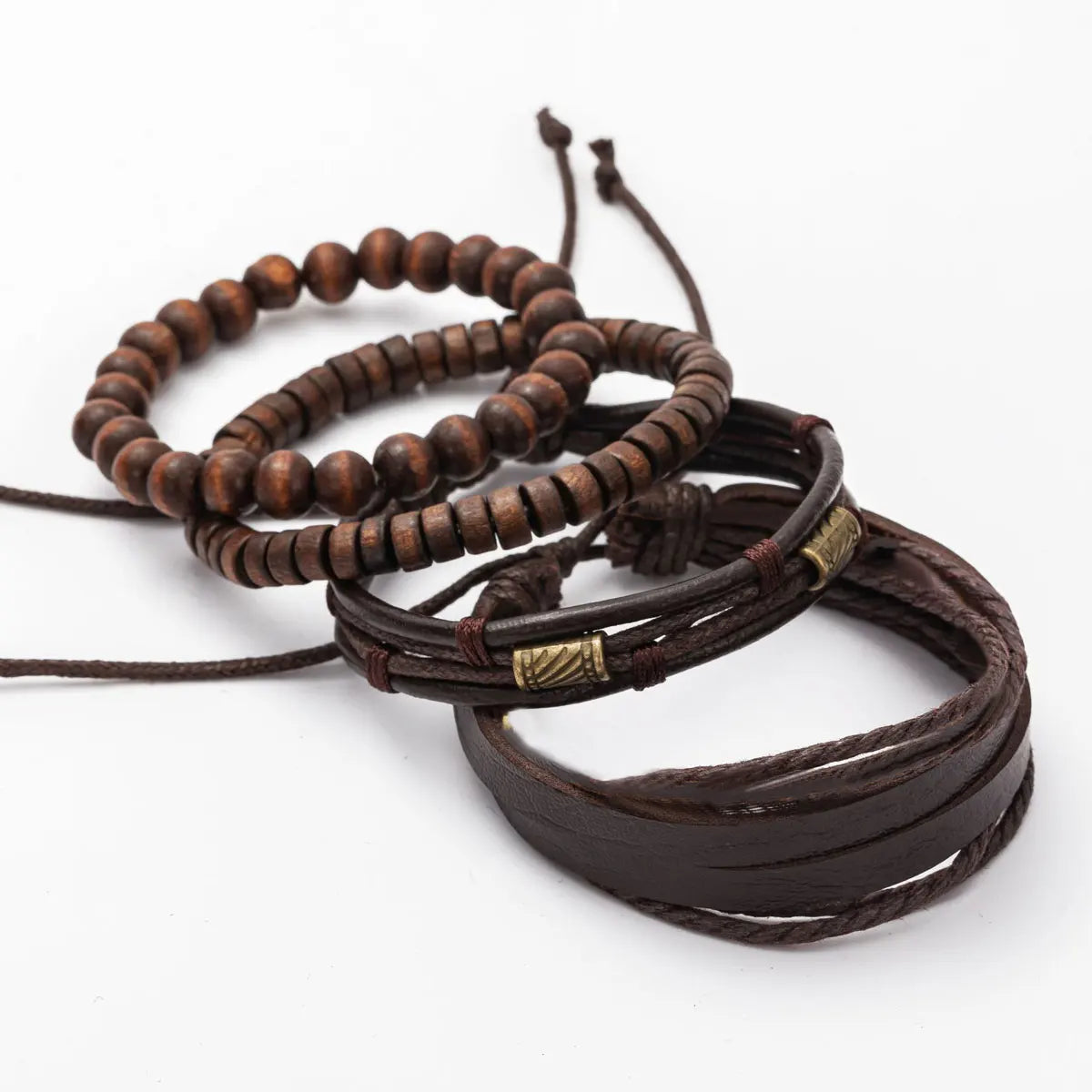 4PCS Vintage Multi-Layer Wooden Beads Men's Bracelet Trendy Accessories