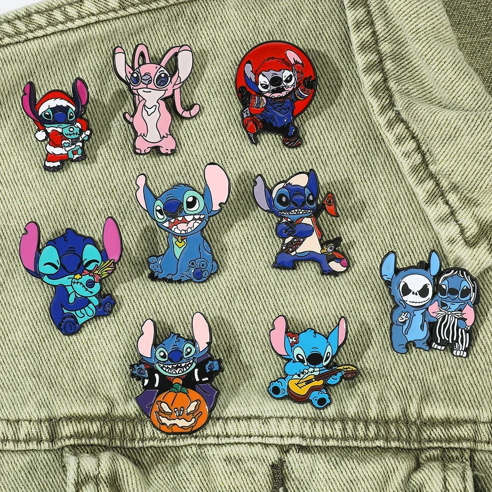 Lilo and Stitch 5 Piece Cartoon Brooch Set Cute Animal Enamel Pins for Backpack and Fashion Accessories