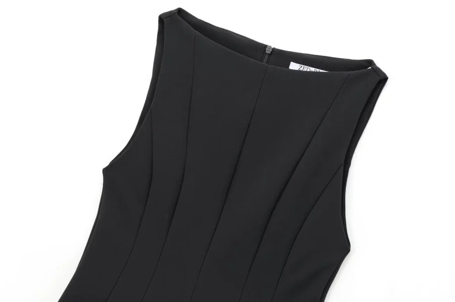 Little Black Dress Elegant Sleeveless Boat Neck Swing Dress