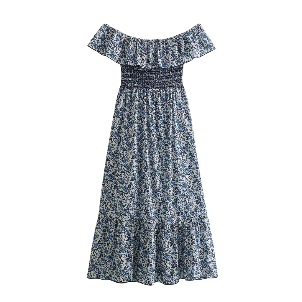 Off Shoulder Floral Print Long Vest Dress For Women