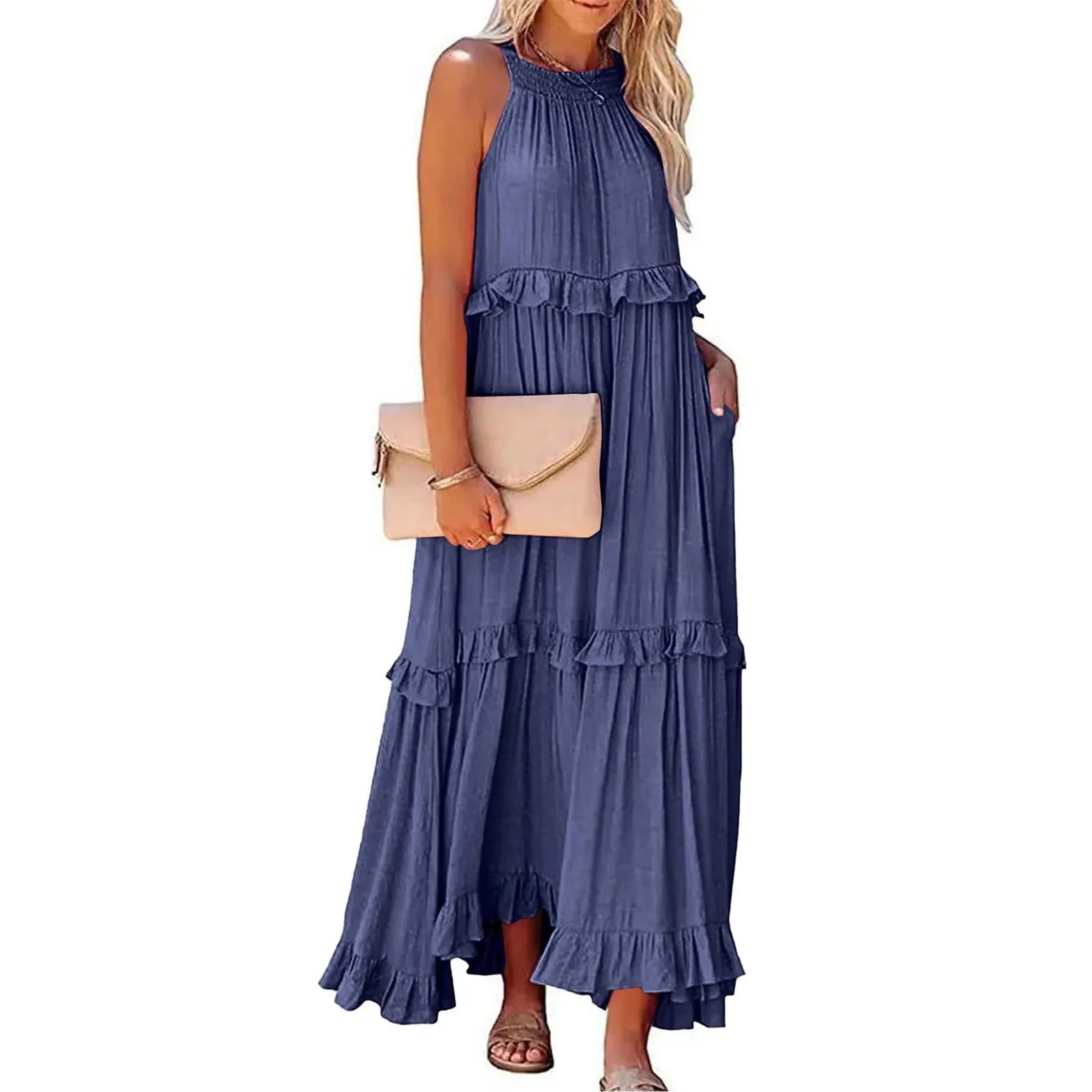 Women Summer Maxi Dress Lightweight Beach Swing Dress