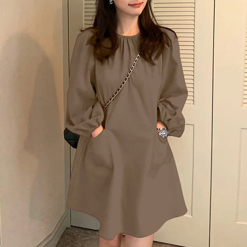Elegant Chic Summer Puff Sleeve Mini Dress With Pockets