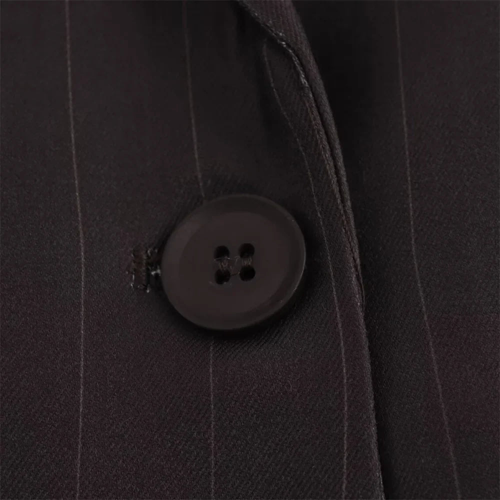 Autumn Women's Fashion Striped Loose Suit Coat with Buckle Decoration and High Waist Striped Pants Set