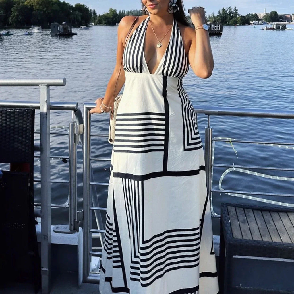 Casual Loose Striped Midi Dress For Women Street Style