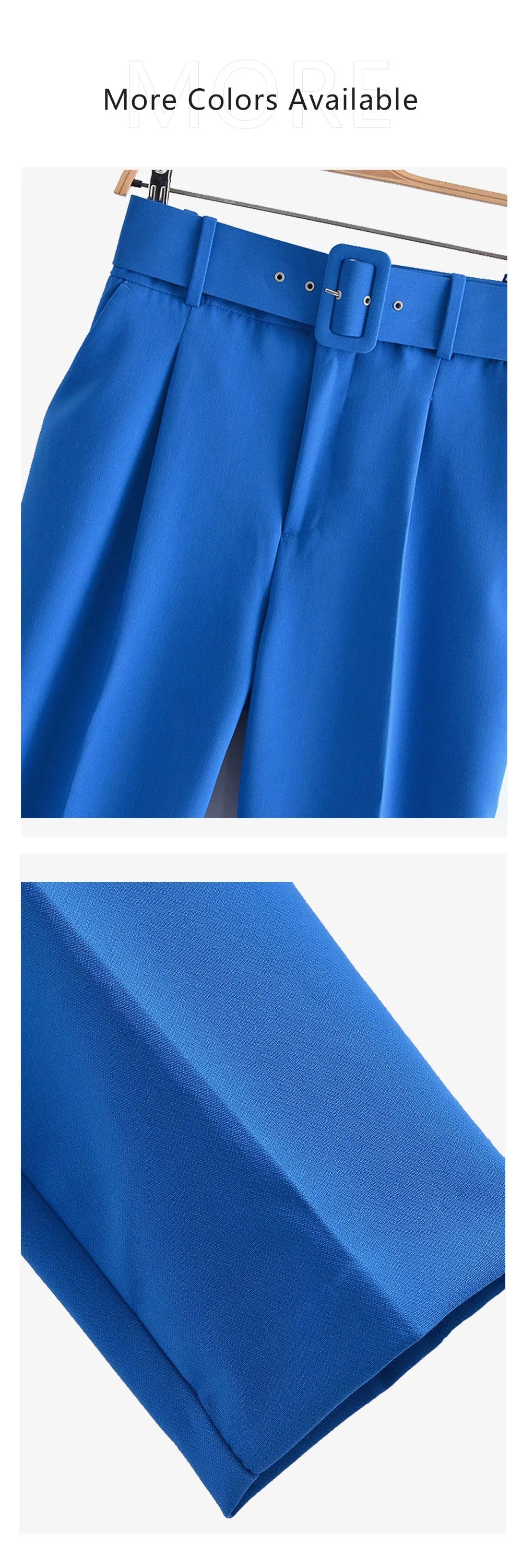 Women's Solid Color Suit Set with Buckle Free Belt Design for Spring and Summer Fashion