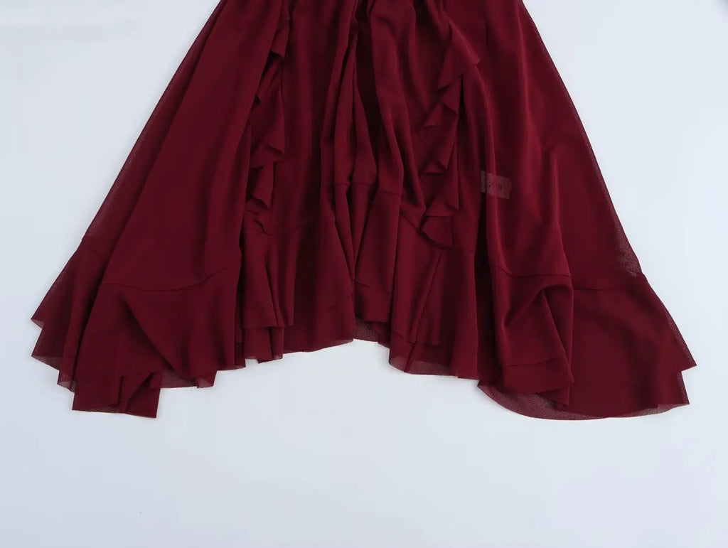 Elegant Women Blouse with Stand Up Collar Ruffle Edge Decoration and Folded Sleeve Detail Chic Shirt Top