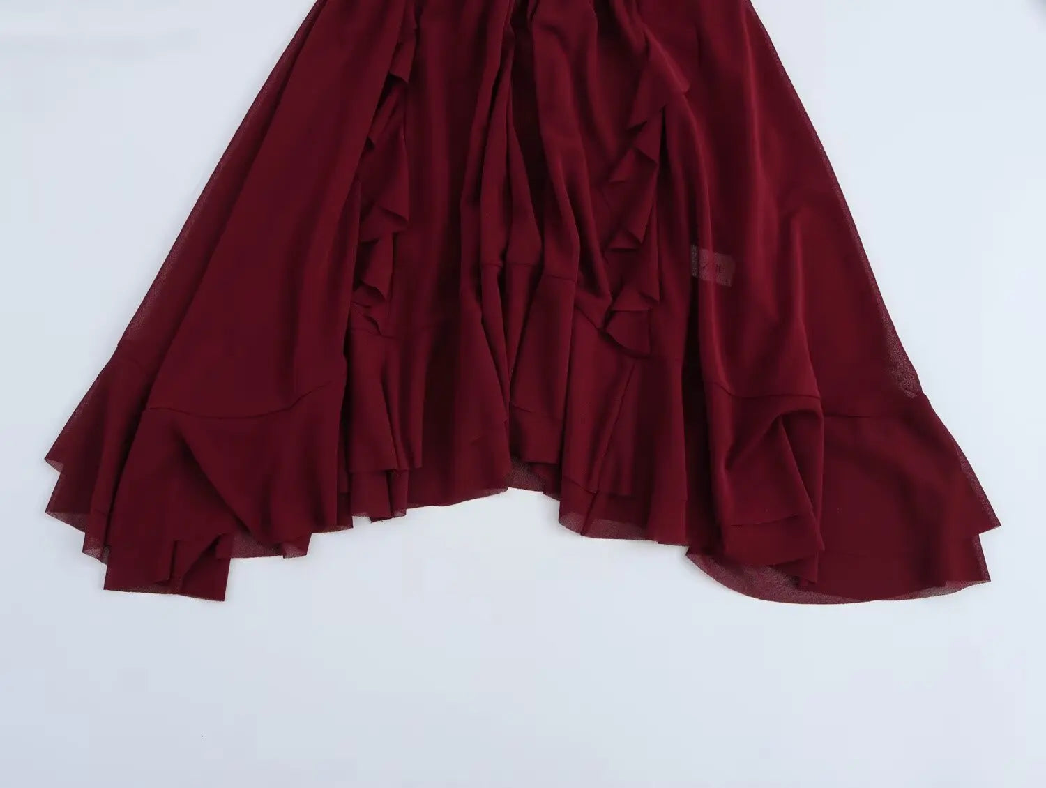 Elegant Women Blouse with Stand Up Collar Ruffle Edge Decoration and Folded Sleeve Detail Chic Shirt Top