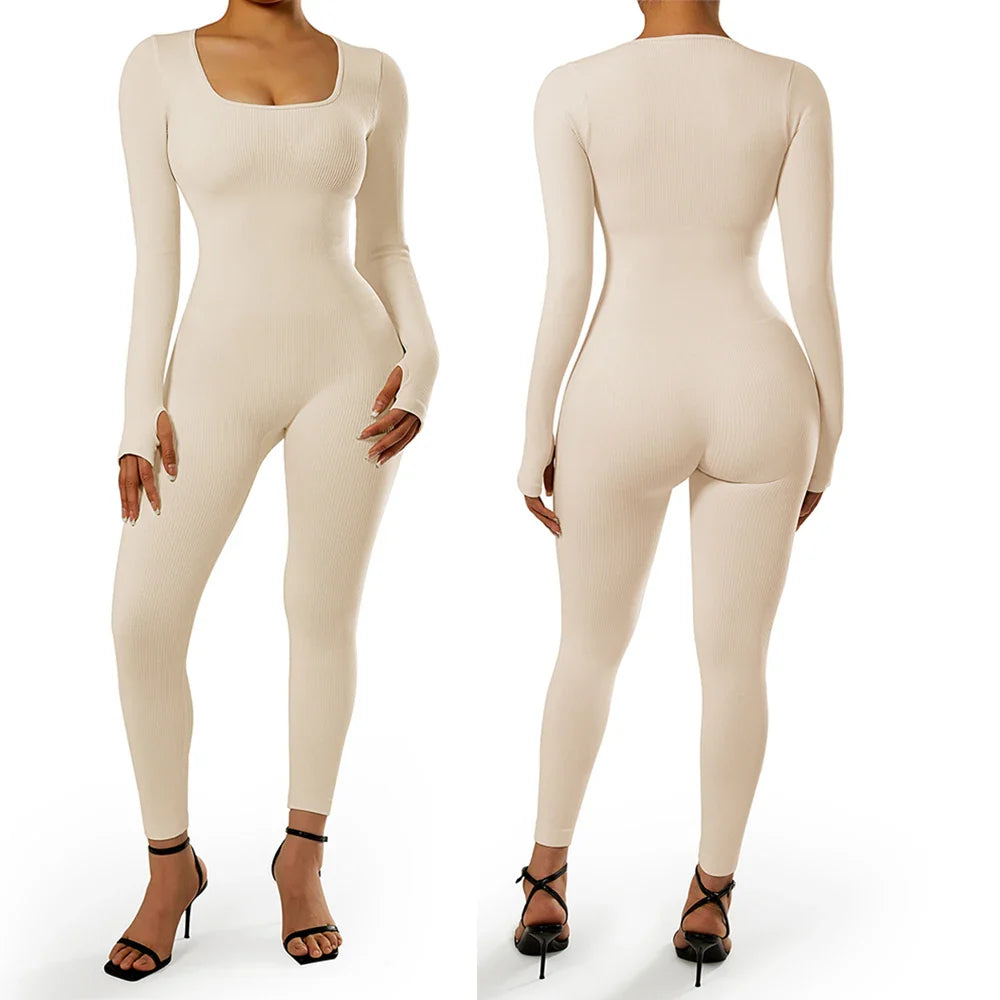 Bodycon Slim Fit Zipper Jumpsuit for Women Casual Brown Fitness Romper Streetwear Playsuit Overall