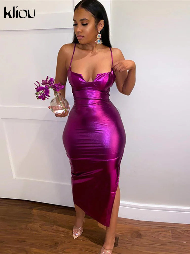 Backless Maxi Dress Party Sheath For Women Shiny Glam