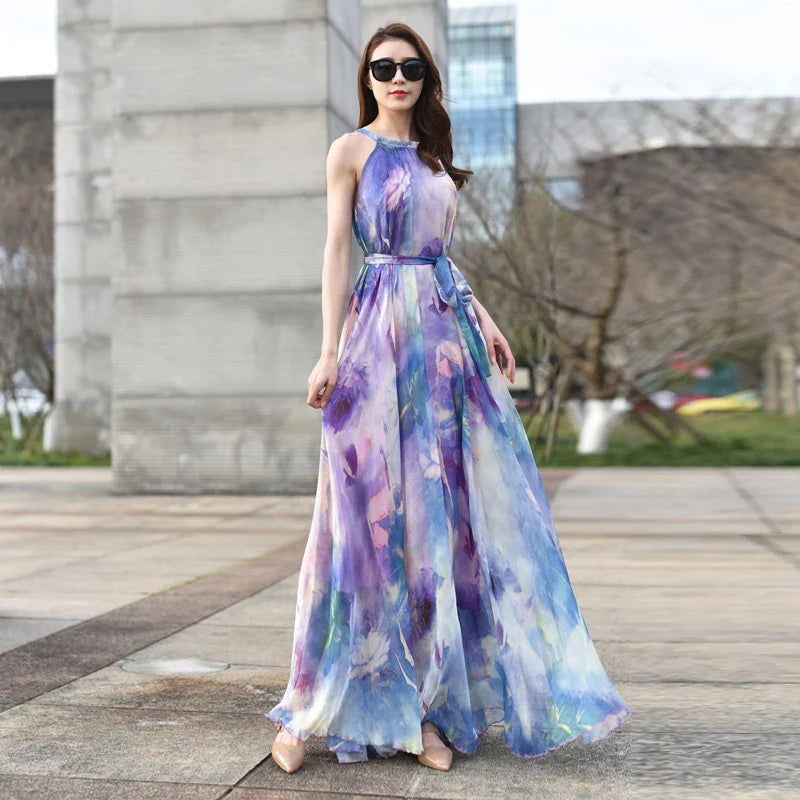Floral Boho Backless Maxi Dress Women Beach Sundress