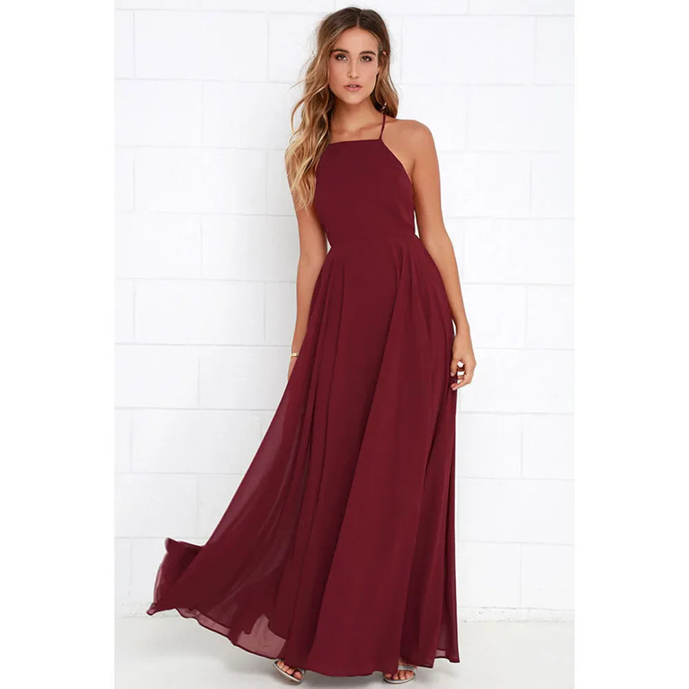 Boho Maxi Dress Sleeveless Summer O Neck Backless Sundress
