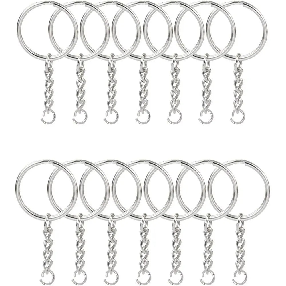 30PCS Silver Metal Split Key Rings with Chain and Open Jump Rings for DIY Jewelry Making
