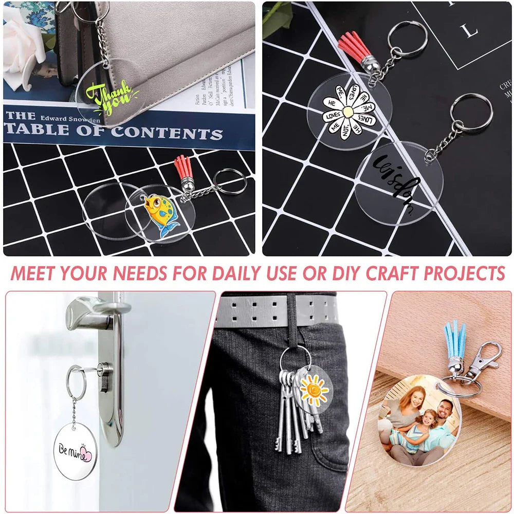 50 Pieces Clear Acrylic Keychain Blanks 2 Inch Round Discs for DIY Crafts and Jewelry Making