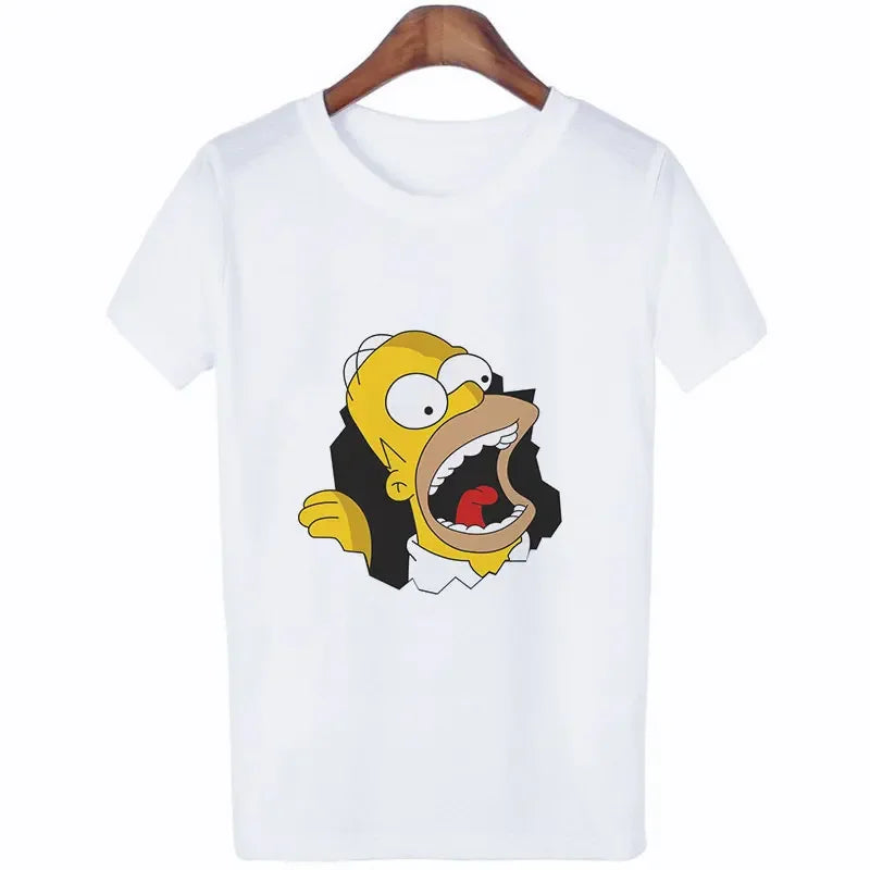 Kawaii The Simpsons T-Shirt for Girls Casual Summer Wear O-Neck Short Sleeve Aesthetic Street Style Shirt