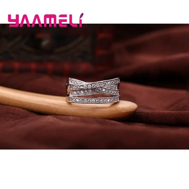 Trendy 925 Sterling Silver Crystal Inlay Cross Ring for Women and Men - Perfect for Weddings and Engagements