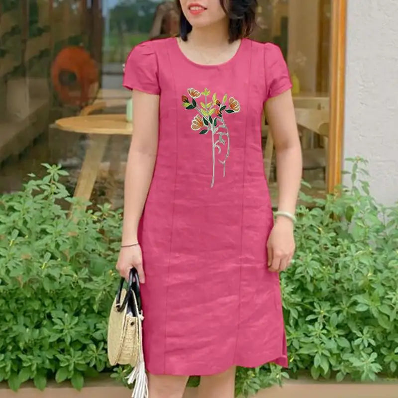 Floral Embroidery Sundress Cotton Midi Boho Vintage