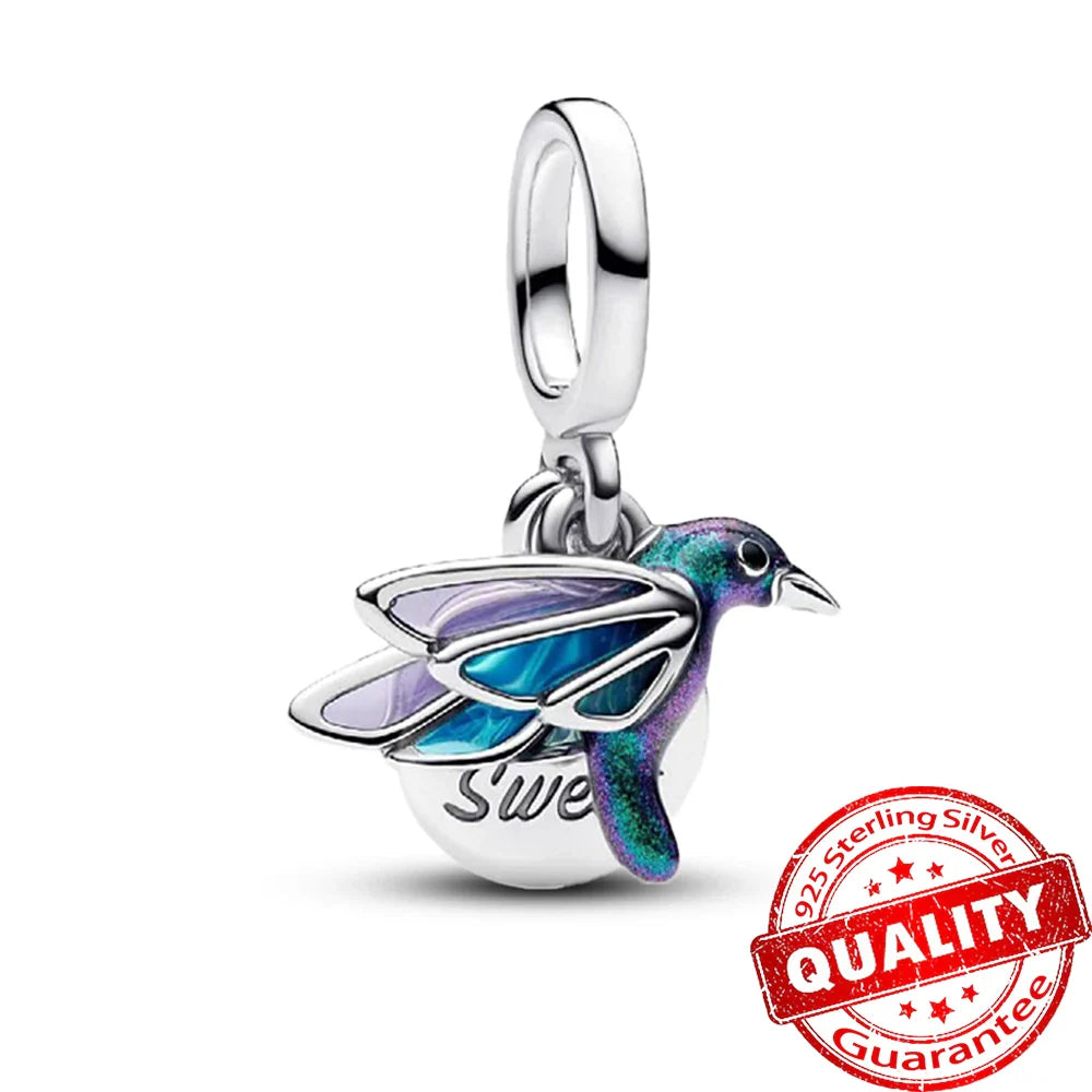 925 Sterling Silver Coral Seahorse and Lotus Fish Pendant for DIY Bracelet and Necklace Crafting