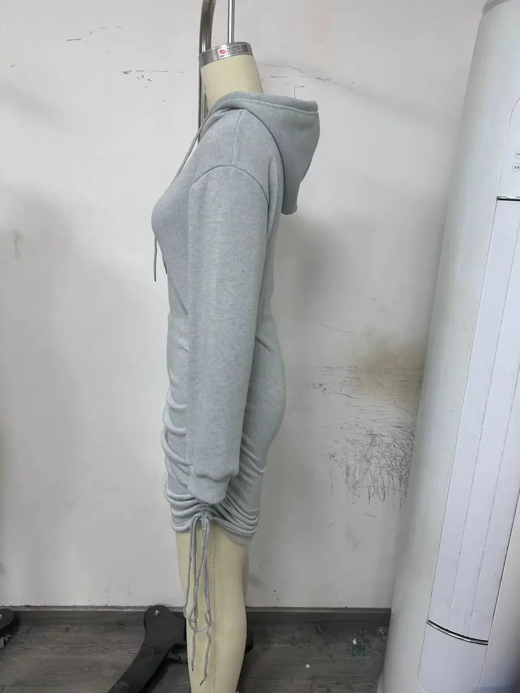 Hoodie Dress With Drawstring Ruched Drop Shoulder For Women