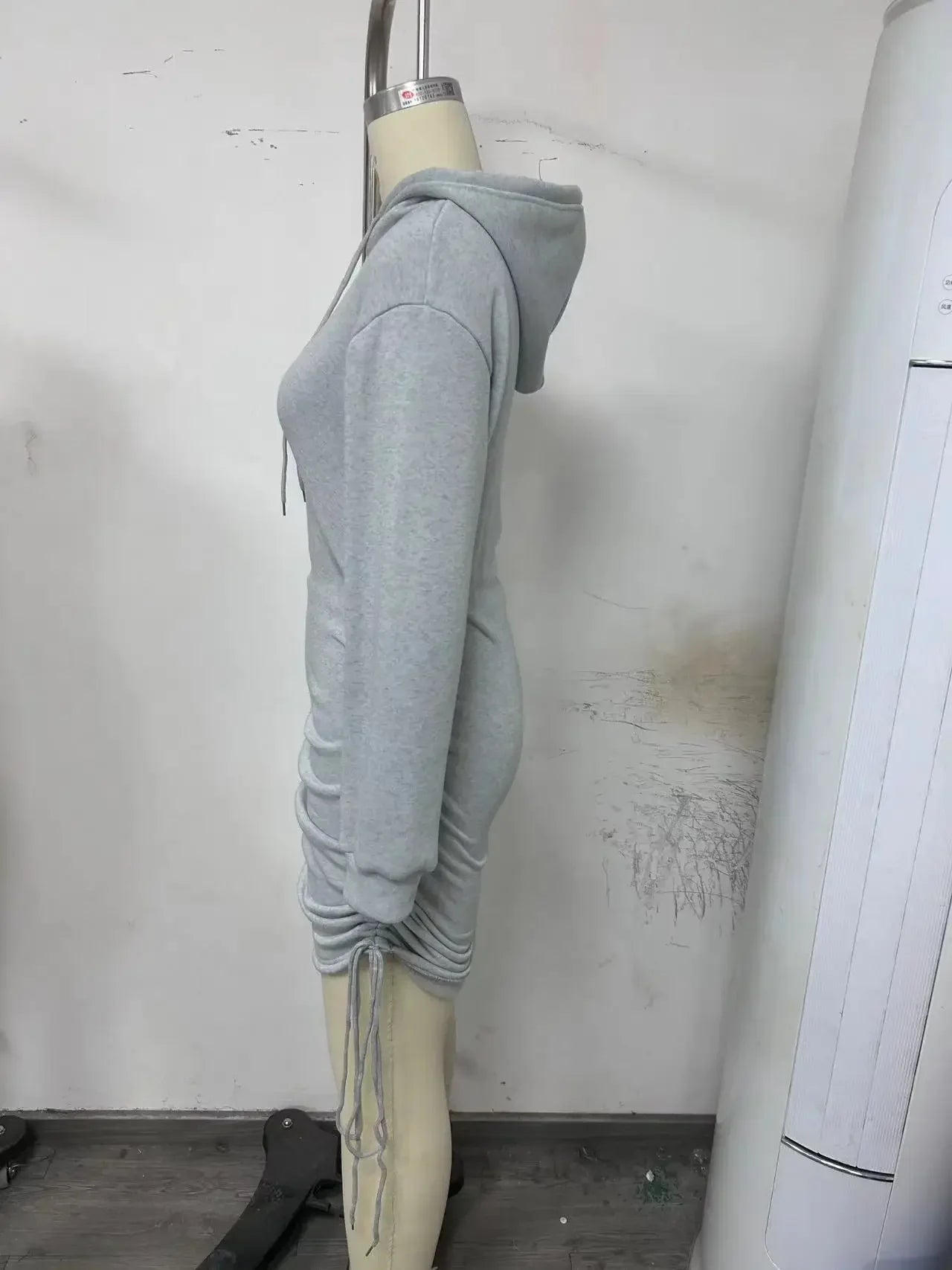 Hoodie Dress With Drawstring Ruched Drop Shoulder For Women