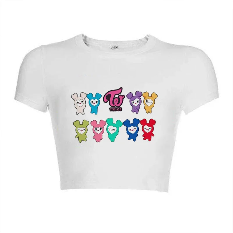 Korean KPOP Women Slim Fit T-Shirt Harajuku Style Streetwear for Summer Fashion