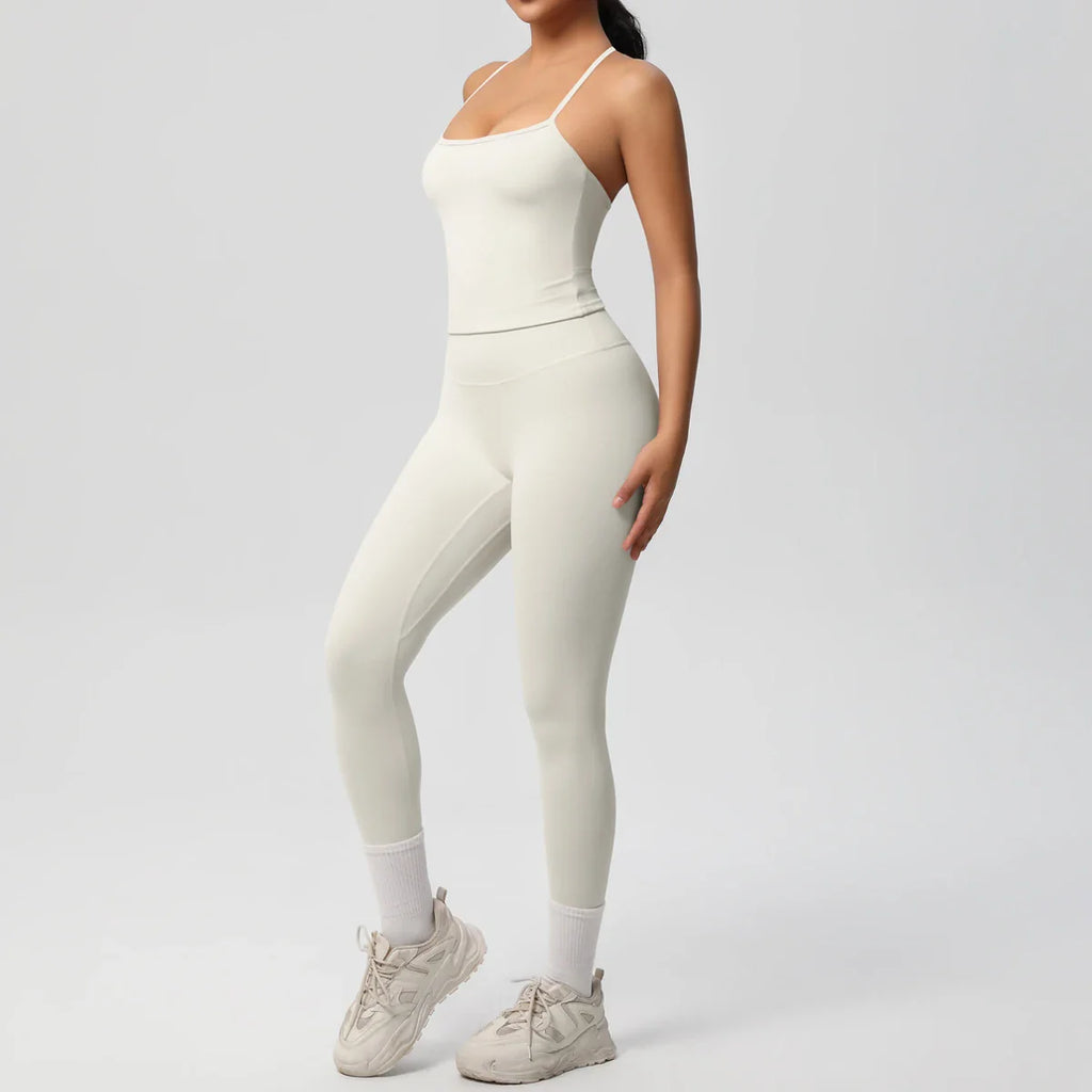 2PCS Nude Feeling Women's Yoga Set with Sports Bra and Leggings for Gym Fitness and Running