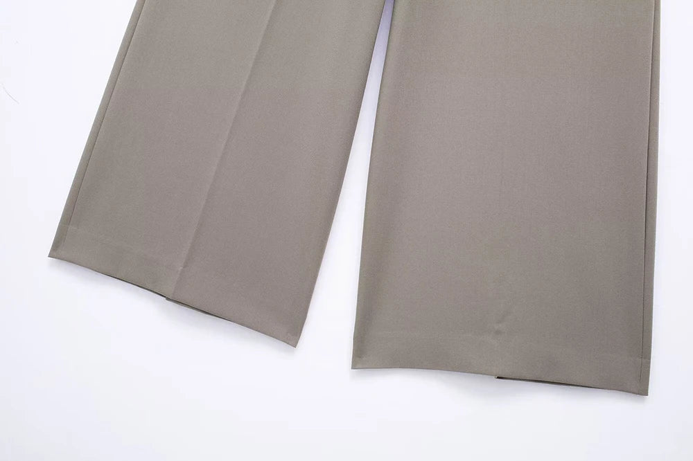 Women's Two-Piece Suit Set with Belt Halter V-Neck Top and High-Waisted Pleated Pants