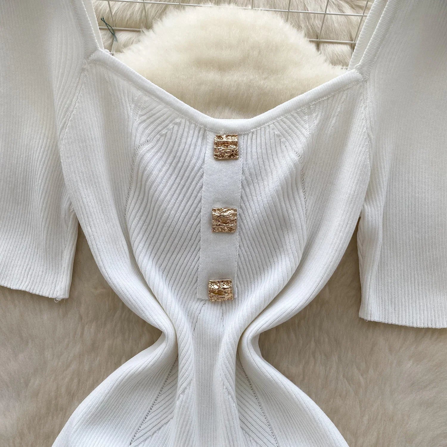 Women Square Collar Knit Dress Short Sleeve Wrap Sheath