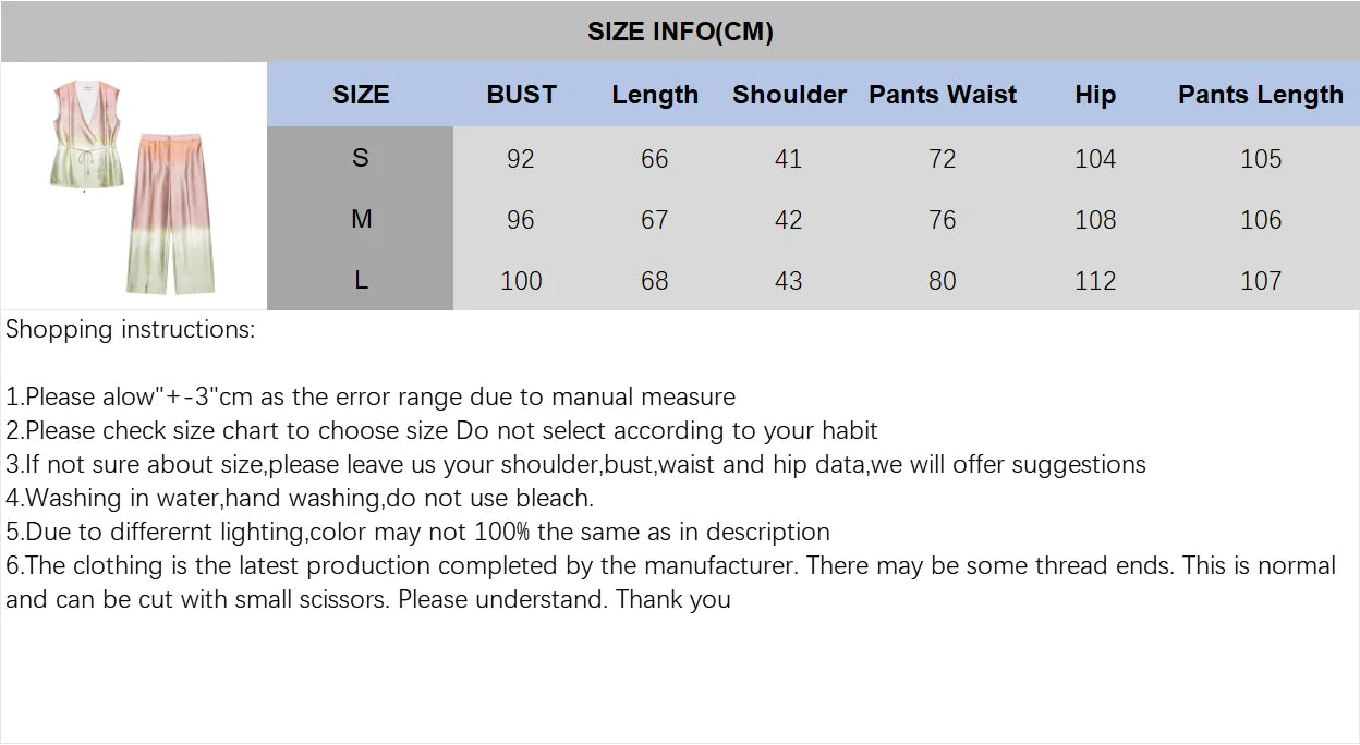 Women Tie Dye Two Piece Set Casual V Neck Waistcoat and Wide Leg Trousers with Shoulder Pads