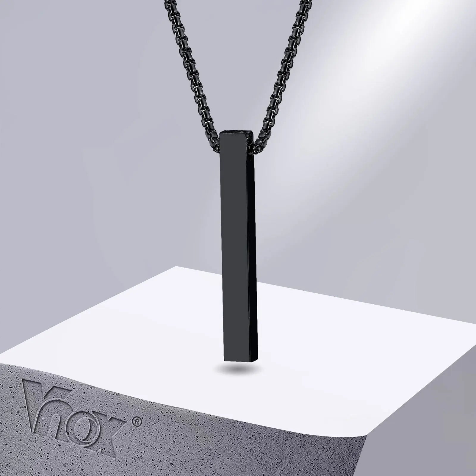 5mm Stainless Steel Pillar Necklace for Men and Women, Minimalist 3D Bar Pendant Unisex Neck Collar