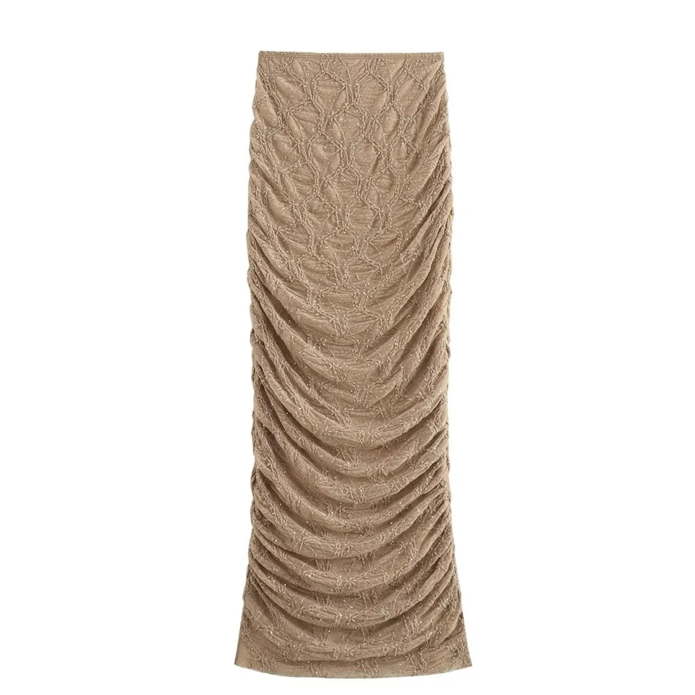 Bright Lace Shoulder Top and High Waist Midi Skirt Set for Women Casual Fashion Summer Outfit