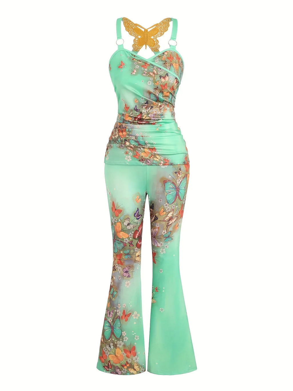 Butterfly Lace Cross Vest and Wide-Leg Trousers Two-Piece Fashion Suit