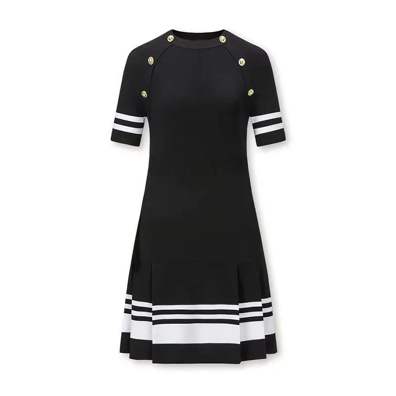 Women Short Sleeve Knit Dress Contrast Fit Flare Summer
