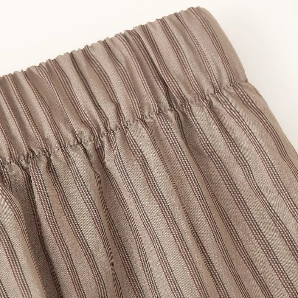 Women's Casual Striped Shirt and Elastic Waist Wide Leg Pants Relaxing Set