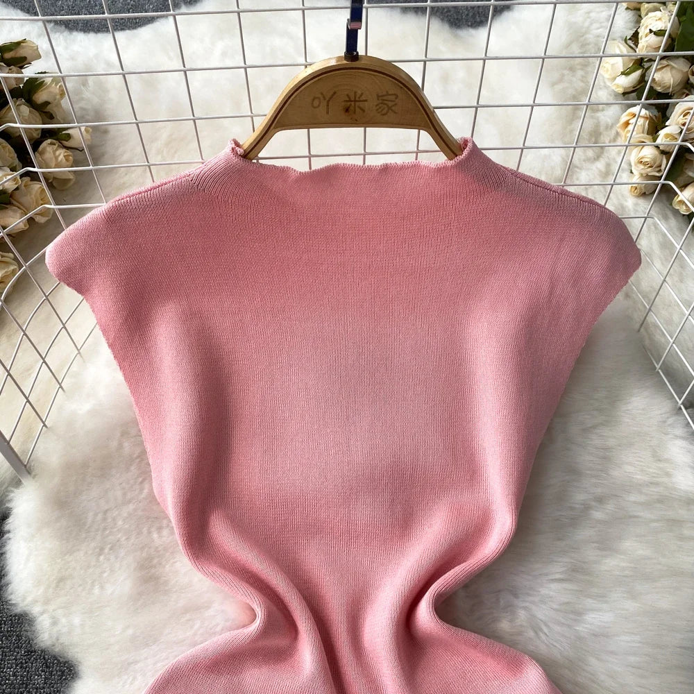 Pink Backless Summer Knit Bodycon Beach Dress for Women